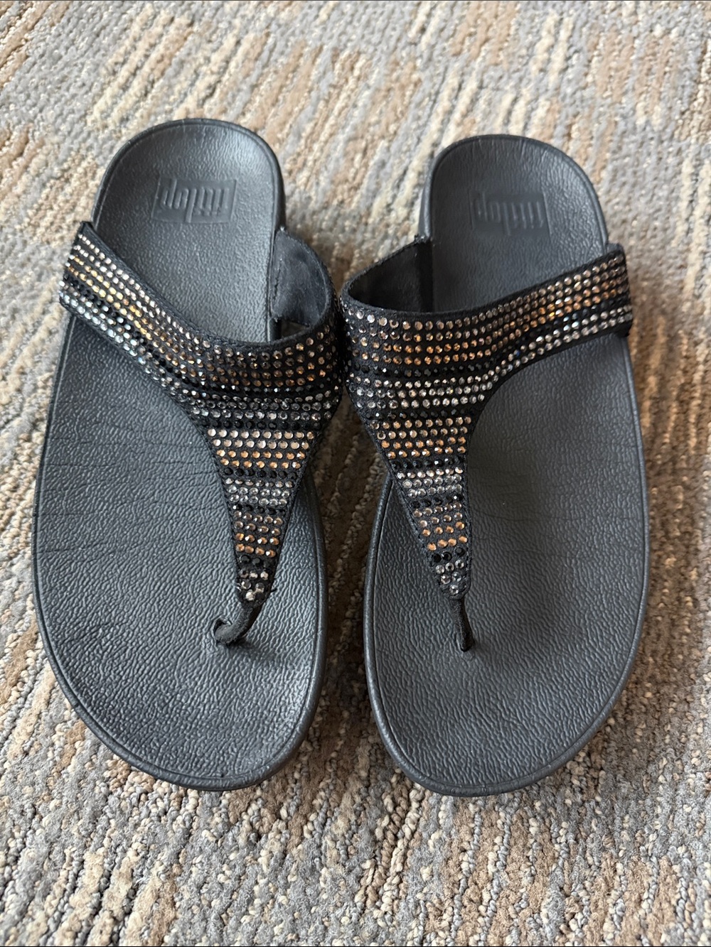 Black Embellished Women’s Thong Sandals - FitFlop